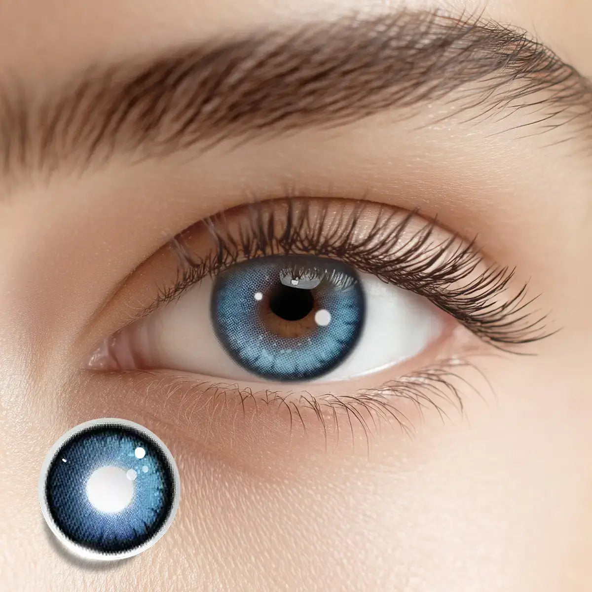 Dive into depth with Deep End Blue colored contacts, featuring a unique, etched edge pattern.