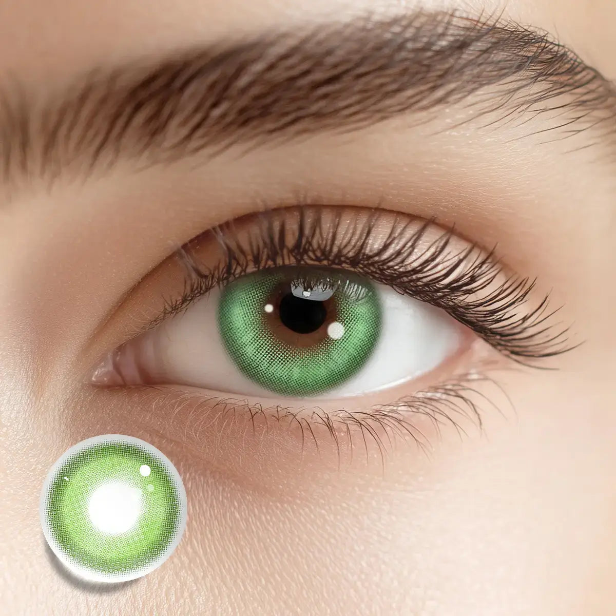 Achieving a vivid, untamed look with Wilderness Green colored contacts for a bold, mystical gaze.