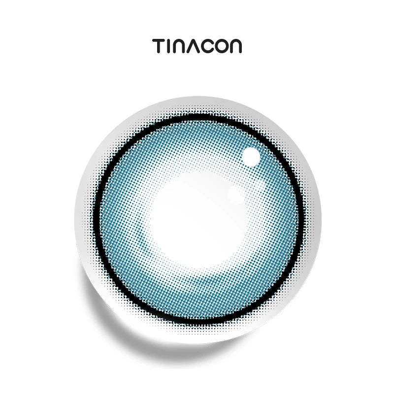 Calm Blue colored contact lenses showcasing a ocean tint and a delicate, dark outer frame.