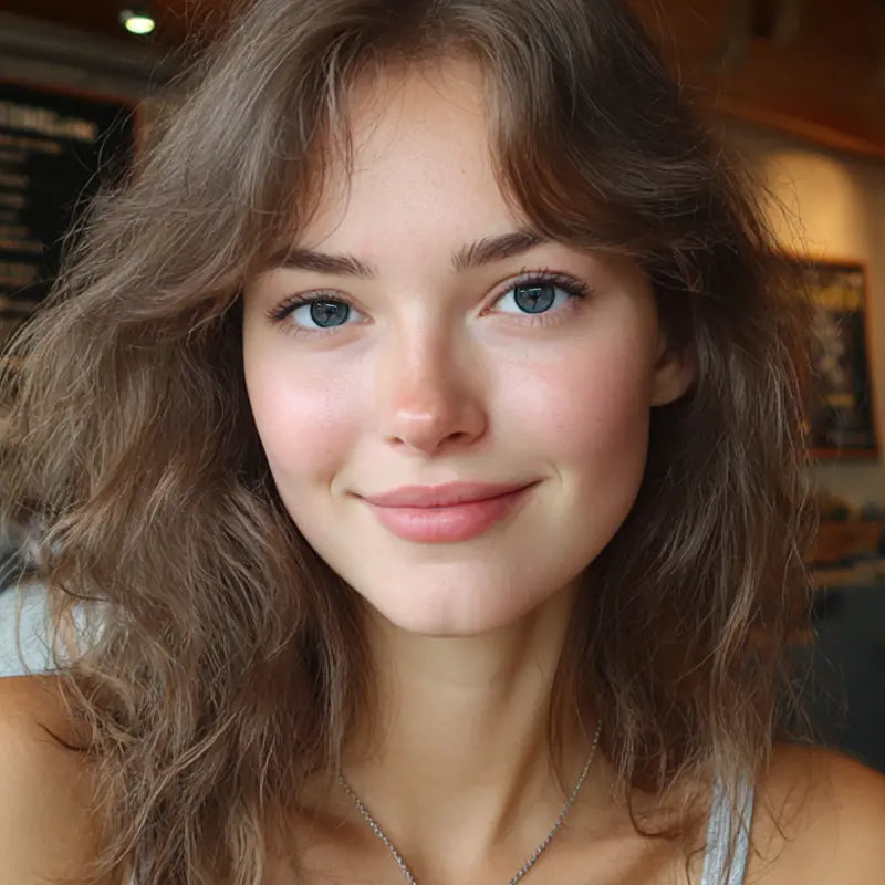 A portrait featuring Mischief Black colored contact lenses, designed to enlarge the iris for a charming, doll-like aesthetic.