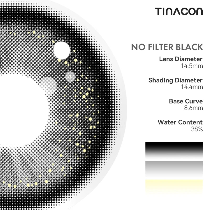 Technical specifications highlight the high-density pigment used in the thick black limbal ring, engineered for maximum eye magnification.