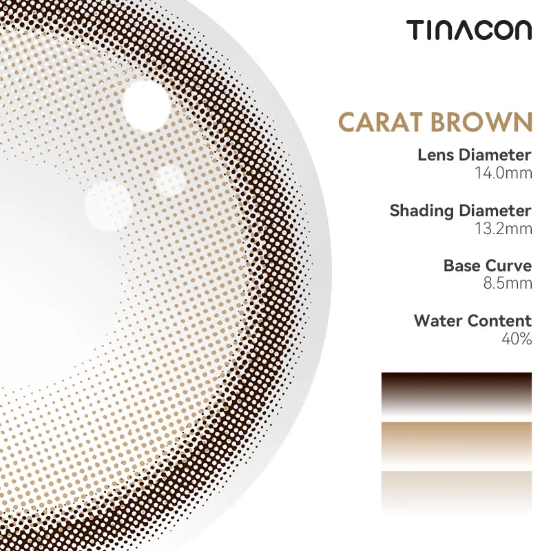 Detailed specs emphasize the high-standard, light-refracting pigments that enhance natural iris transparency.