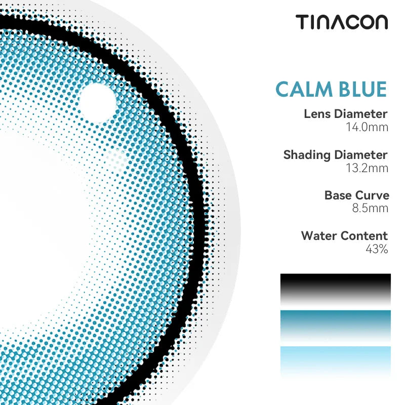 Technical specs for these blue lenses show a precise design for a high-standard finish.