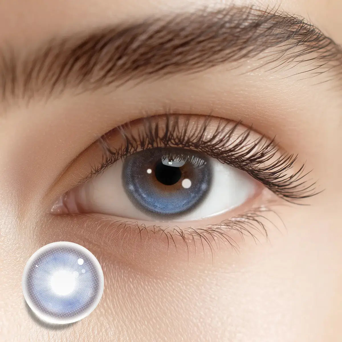 Embodying a celestial clarity with Blowing Bubbles colored contacts, featuring a delicate light blue tone as vast and serene as a cloudless morning.