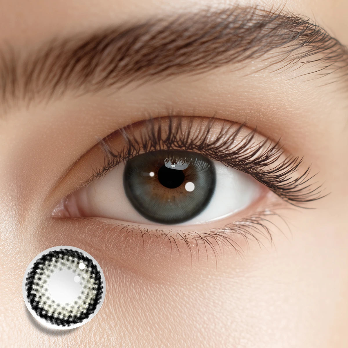 Creating a dewy, lucid gaze with Latte Black colored contacts for an effortlessly polished look.