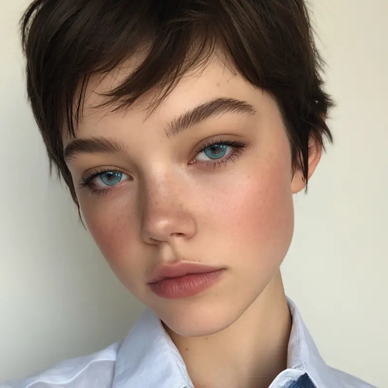 A portrait featuring Electric Green colored contact lenses, delivering a refreshing aesthetic with an intense pop of color.