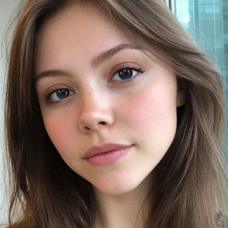 A portrait featuring Glacier Blue colored contact lenses, perfect for adding a spirited, high-definition icy glow to a fantasy look.