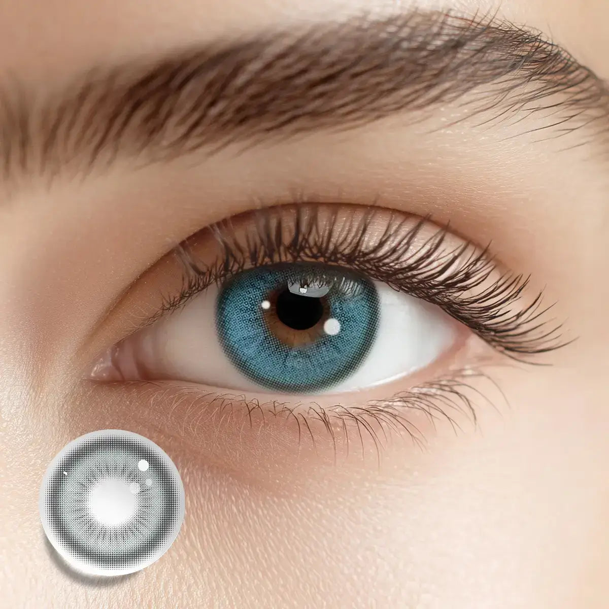 Achieving a fresh look with Slow Day Gray colored contacts for an effortless gaze.
