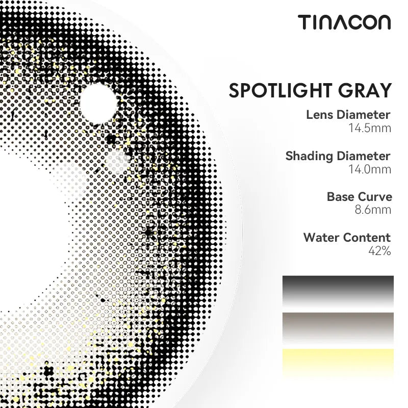 Viewing the high-tier technical specs of these gray colored contacts, ensuring precision-fit and all-day premium comfort.