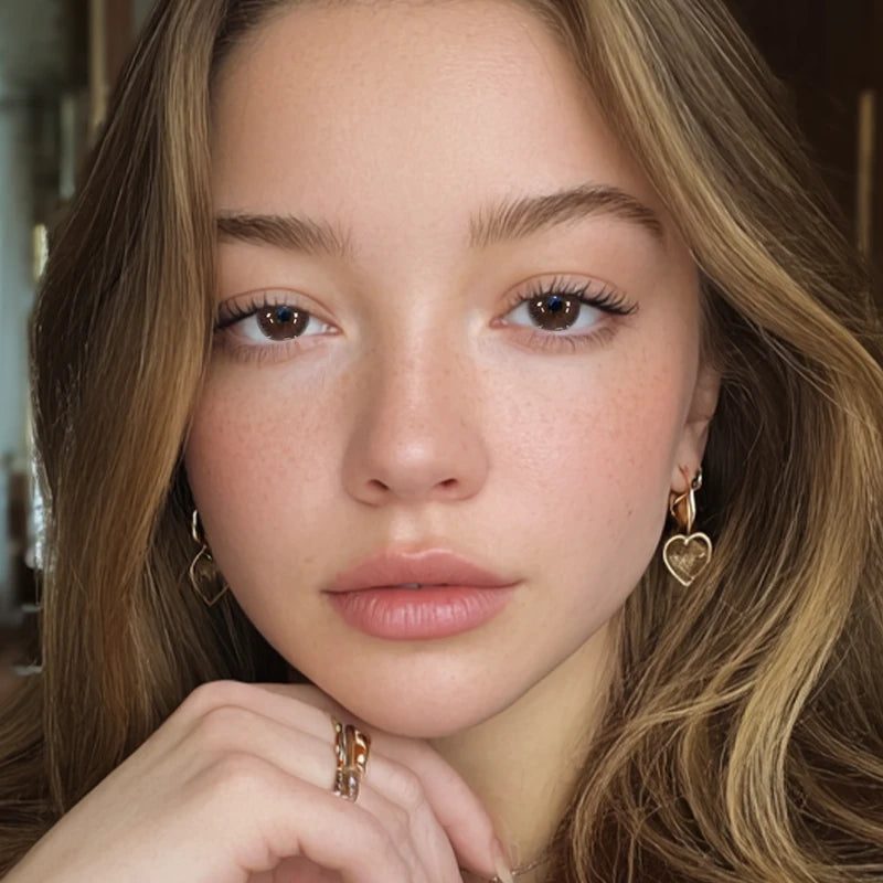 A portrait showcasing Fireside Brown colored contact lenses, designed to provide a spirited and high-definition glow that feels warm and inviting.