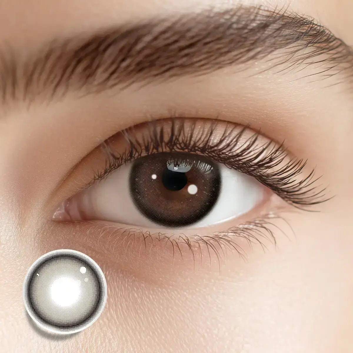 Achieving a natural enhancement with Almond Brown colored contacts for a gentle gaze.