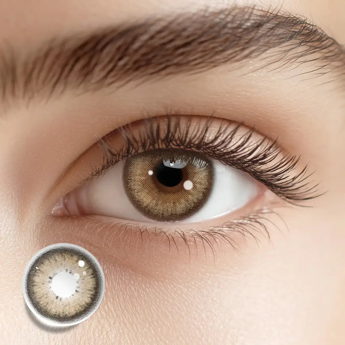 Radiating a toasty autumnal warmth with Roast Nut Brown colored contacts, delivering a cozy and deeply comforting gaze.