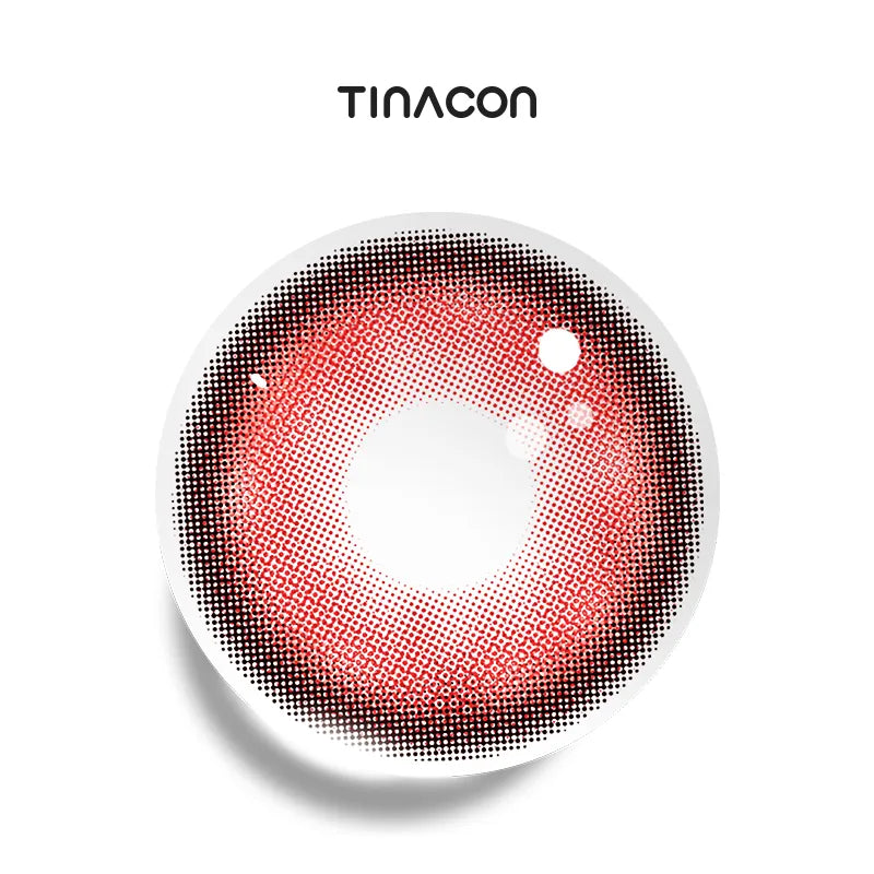 Hex Red colored contact lenses showcasing a vibrant crimson center and a thick, dark outer frame.