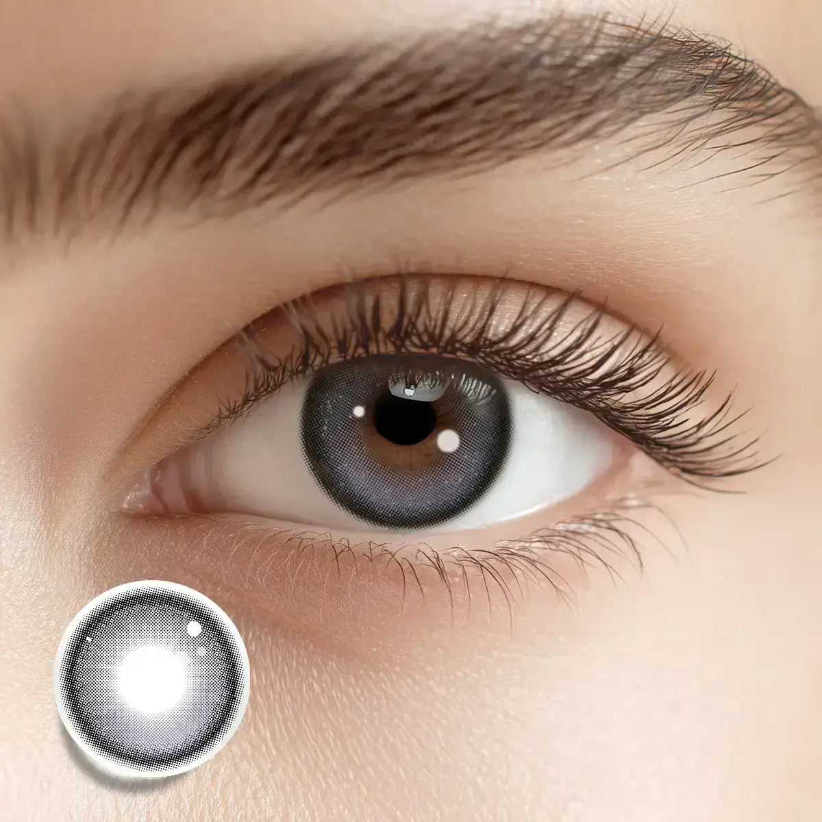 Captivating eyes with Moonchild Purple colored contacts, featuring a light purple core.