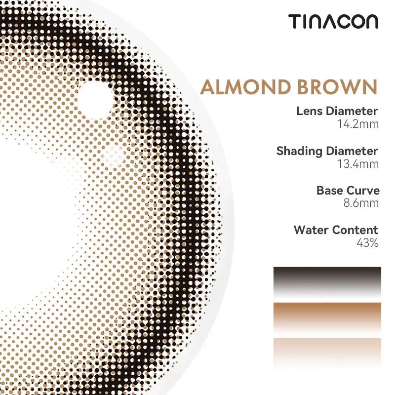 Explore the precise specs of Almond Brown colored contacts, crafted for a high-standard, seamless wear.