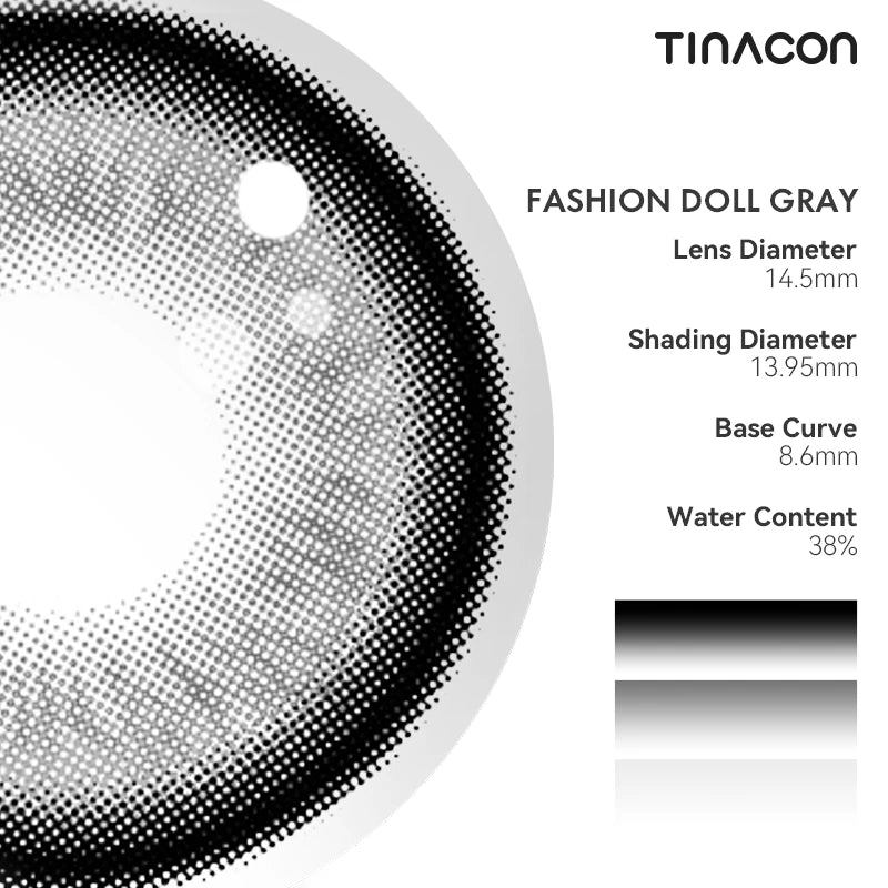 Technical specifications showcase the high-contrast definition frame designed to maximize iris clarity and create a vivid focal point.