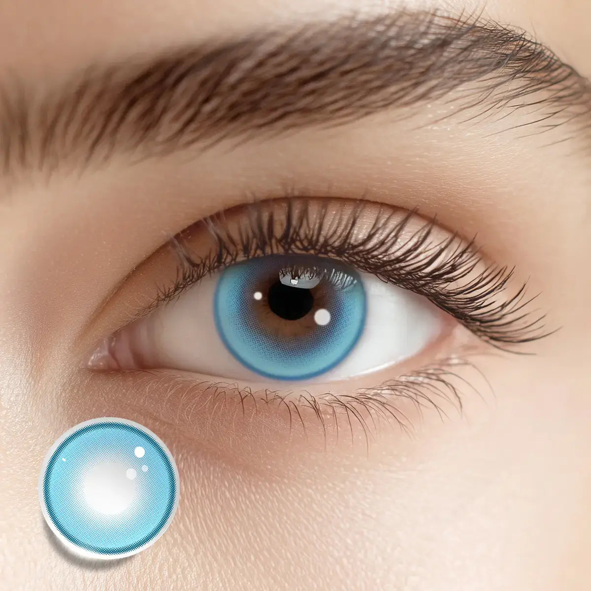 Achieving a vivid character look with Sapphire Blue colored contacts for a bright, stunning gaze.