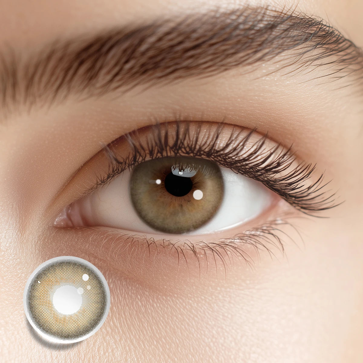 Achieving a bold transformation with 2 AM Brown colored contacts, delivering a cool-toned look.