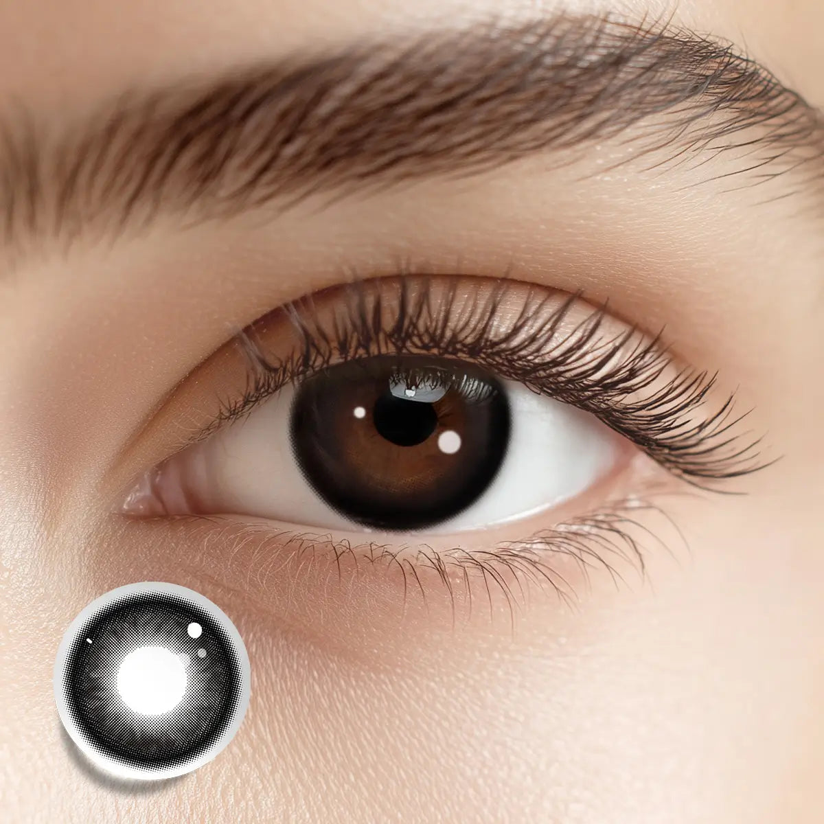 Achieving a youthful wide-eyed appeal with Obsidian Lens black colored contacts for a dewy, fresh look.
