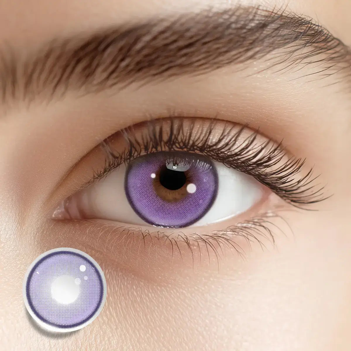 Transforming your gaze with Hypnosis Purple colored contacts for a vivid, mystical cosplay look.
