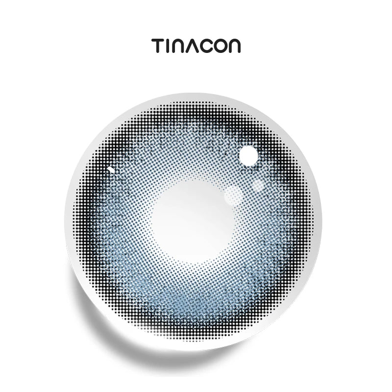 Mythic Tide Blue colored contact lenses with a defining black limbal ring and a luxurious shimmering pigment design.