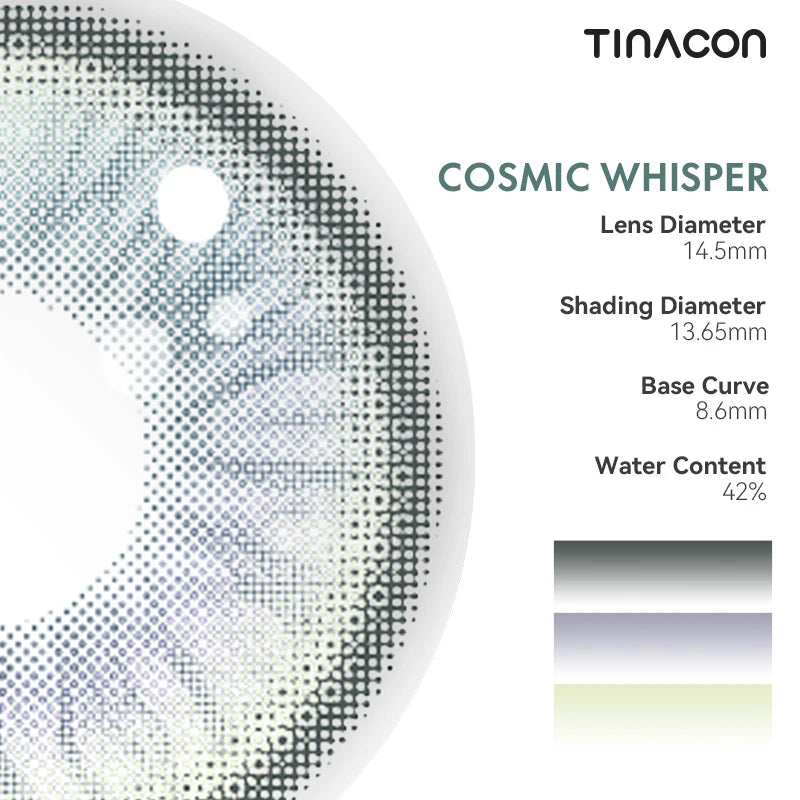 A detailed breakdown of these light blue lenses, featuring precision-engineered diameter, base curve, and hydration levels.