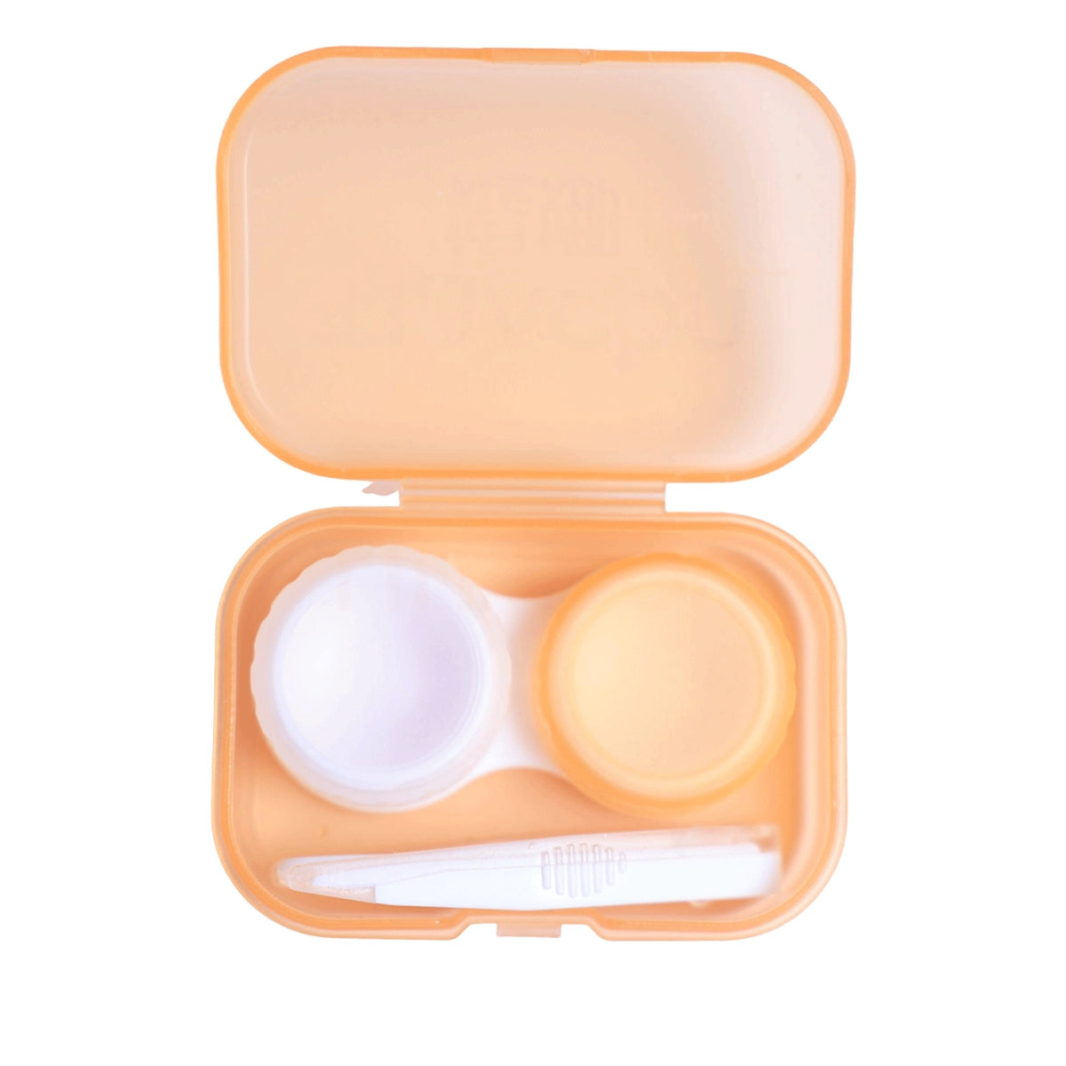 An open view of the care kit, designed to keep colored contact lenses and tools secure and sterile.