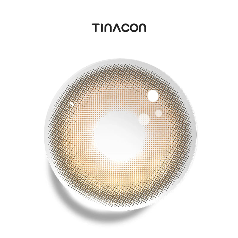 Caramel Drizzle colored contact lenses showcasing a rich, syrup-like gradient that transitions from deep toffee to bright golden honey.