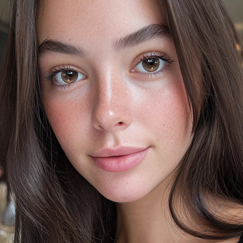 A captivating portrait featuring Front Row Brown colored contact lenses, designed to mimic professional lighting.