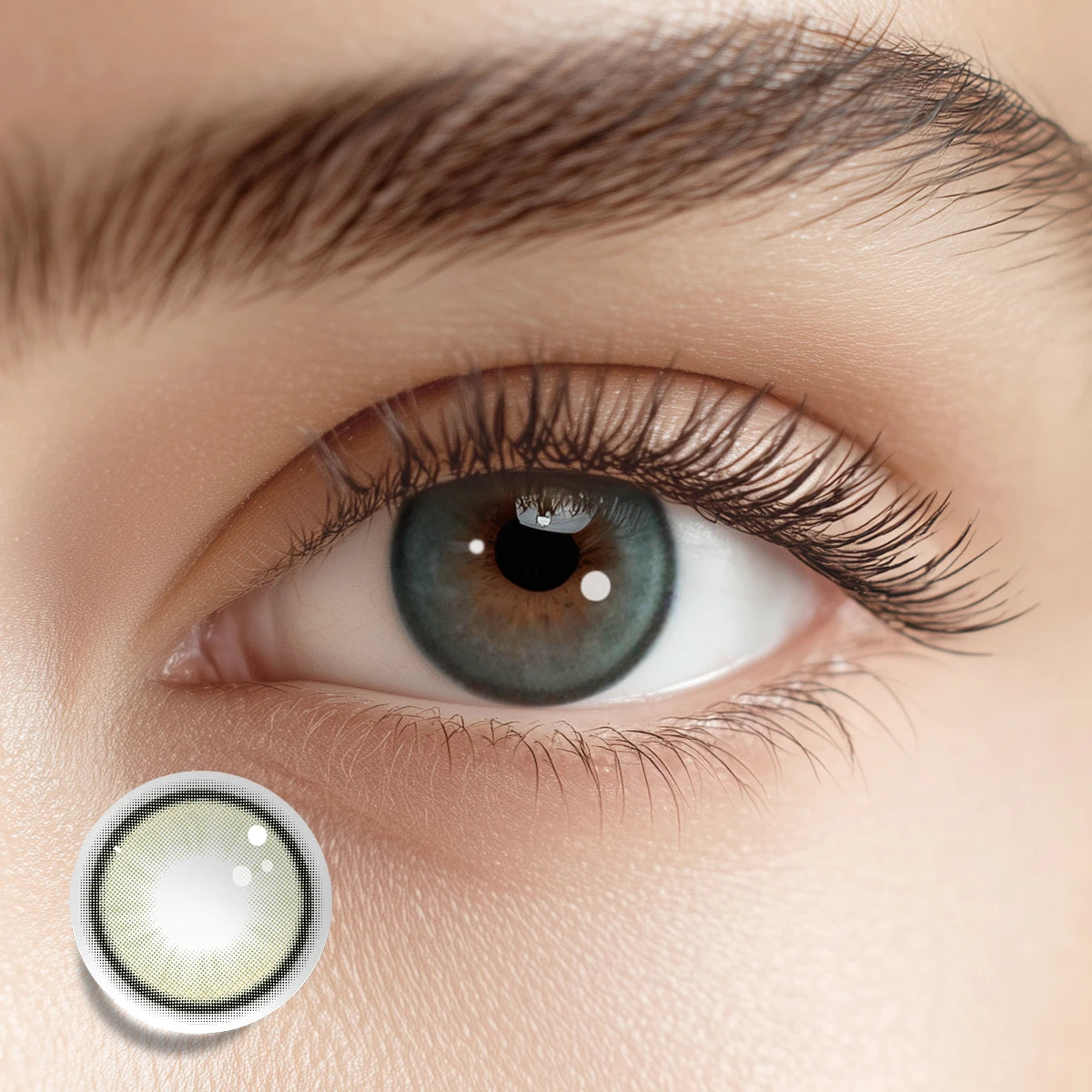 Commanding attention with Electric Green colored contacts, featuring sharp, high-contrast framing.