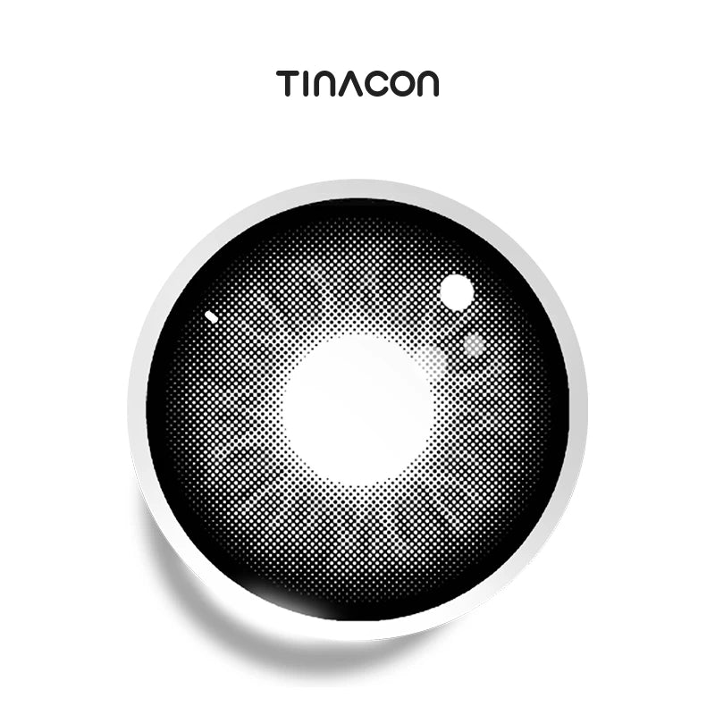 Tea Party Black colored contact lenses exhibiting an intricate gradient, crafted to maximize eye dimension and light reflection.