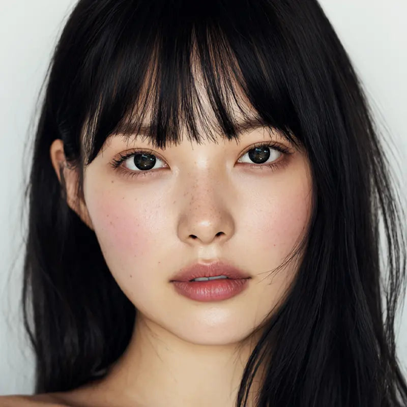 A portrait featuring Black Velvet colored contact lenses, delivering a high-fashion gaze that is both soulful and vibrantly energetic.