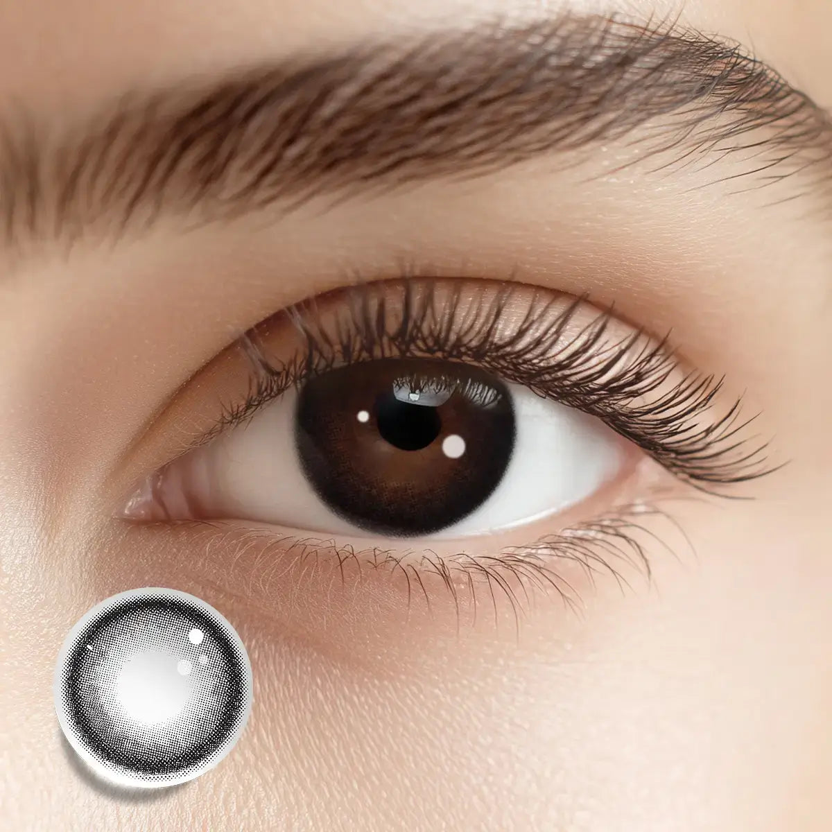 Enhancing the eyes with a thin black limbal ring using Squishy Black colored contacts for a soft yet defined gaze.