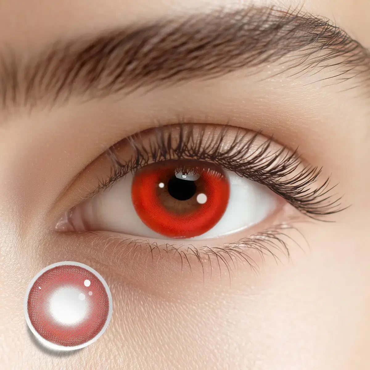 Unleash a captivating Halloween look with Blood Moon Red colored contacts, a single, fierce tone.