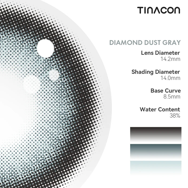 Review the precise specs of these gray colored contacts, crafted for a striking look and all-day stability.