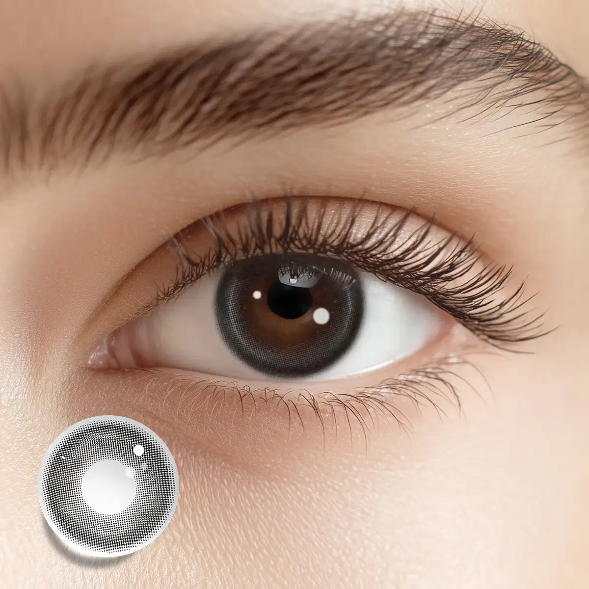 Achieving a subtle eye-brightening effect with Sheen Gray colored contacts for a luminous and refreshed gaze.